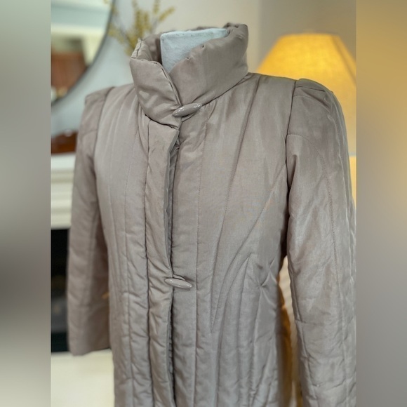 Vintage J Gallery Long Down Puffer Coat XS | Ivory Cream Quilted Winter Jacket - Picture 3 of 4